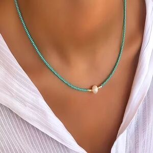 NEW Turquoise Blue Beaded  Pearl Necklace